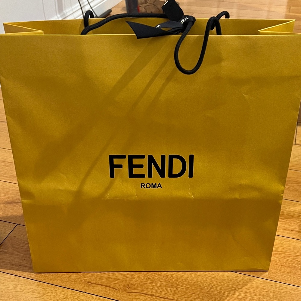 Fendi Mustard Yellow Tote with Black Accents with ribbon 16.5x16 inches